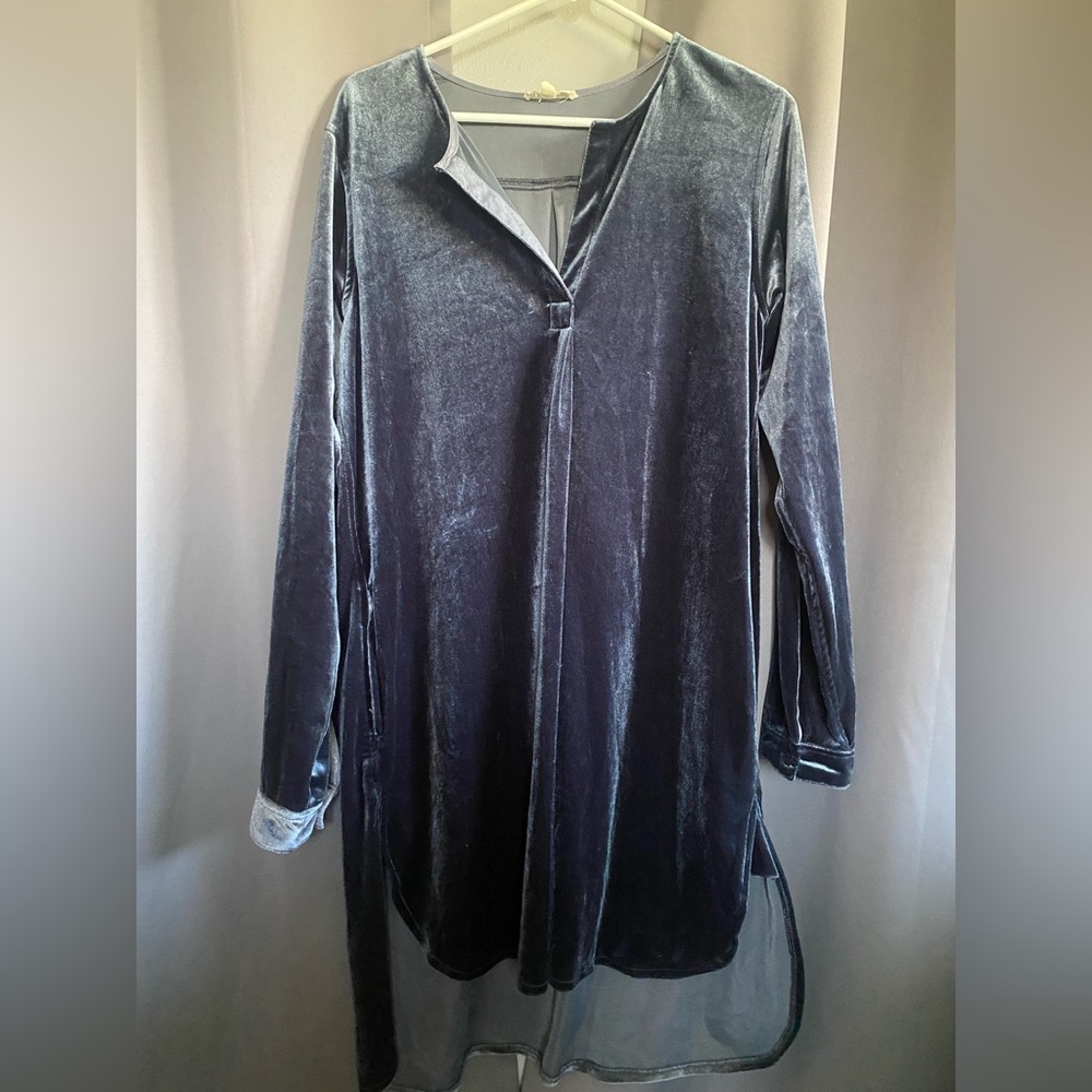 Sexy Velvet Long Sleeve Dress or Tunic with Pockets- Grayish Teal size medium
